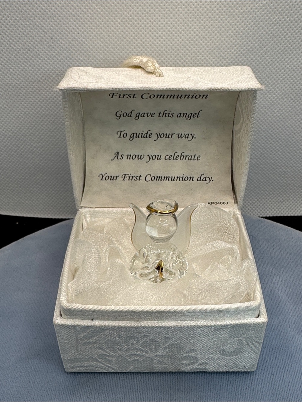 First Communion Glass Angel Keepsake with White Gift Box